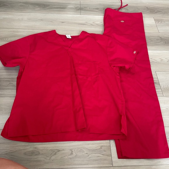 Dickies Red Scrub Set XL Medical Nursing Uniform Top Pants Men's - Picture 1 of 5